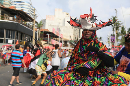 salvador, bahia, brazil â february 2023: Cultural attraction participates in eventi Fuzue, during the pre-carnival in the neighborhood of Barra in the city of Salvador.のeditorial素材