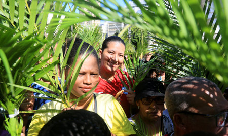 salvador, bahia, brazil - april 2, 2023: Catholics celebrate Palm Sunday, the date marked by the entry of Jesus Christ into Jesusalem.のeditorial素材