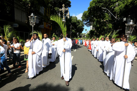 salvador, bahia, brazil - april 2, 2023: Catholics celebrate Palm Sunday, the date marked by the...