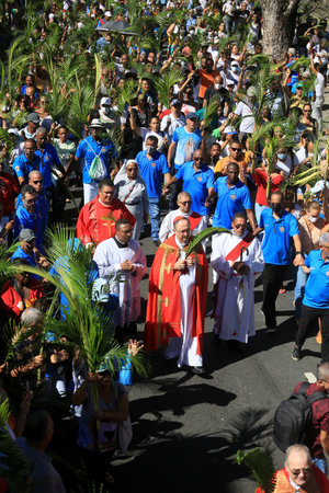 salvador, bahia, brazil - april 2, 2023: Catholics celebrate Palm Sunday, the date marked by the...