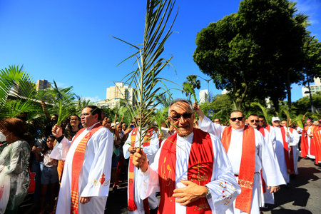 salvador, bahia, brazil - april 2, 2023: Catholics celebrate Palm Sunday, the date marked by the...