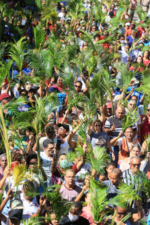 salvador, bahia, brazil - april 2, 2023: Catholics celebrate Palm Sunday, the date marked by the entry of Jesus Christ into Jesusalem.のeditorial素材