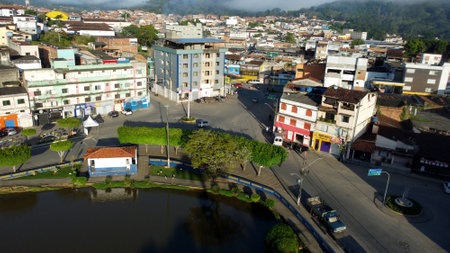 gandu, bahia, brazil - may 19, 2023: aerial view of artificial lake in the city of ganduのeditorial素材