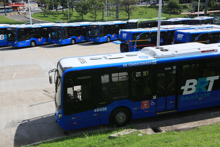 salvador, bahia, brazil - may 17, 2023: bus of the BRT transport system in the city of Salvador.のeditorial素材
