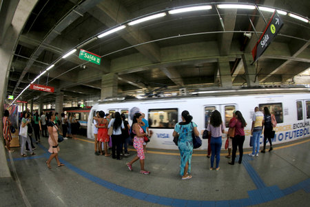 salvador, bahia, brazil may 29,2023: passenger using the metro train station in the city of salvador.のeditorial素材