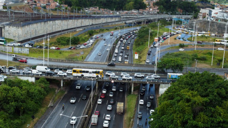 salvador, bahia, brazil - february 9, 2023: vehicles in a traffic jam in a tunnel in the city of Salvadorのeditorial素材