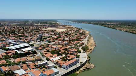 barra, bahia, brazil - october 1, 2023: aerial view of the city of Barra on the banks of the SÃ£o Francisco River.のeditorial素材
