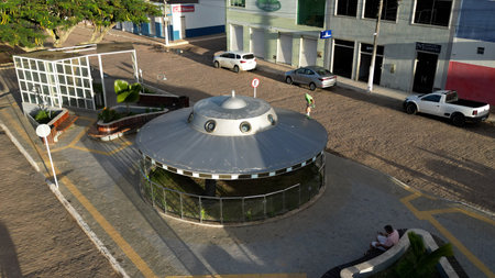 morro do chepeu, bahia, brazil - april 27, 2024: flying saucer displayed on a street in the city of Morro do Chapeu.のeditorial素材