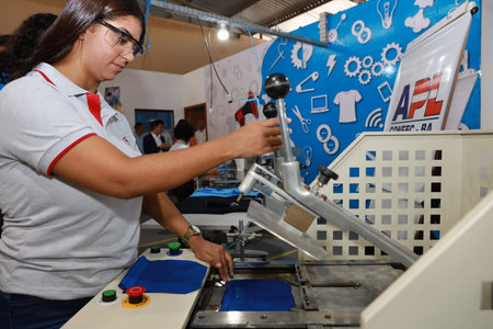 salvador, bahia, brazil - june 7, 2024: seamstress working in a textile factory in the city of...