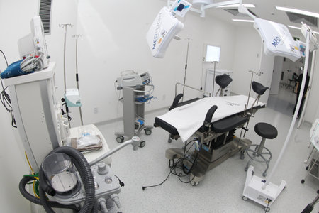 itaberaba, bahia, brazil - june 2, 2023: surgical table in a hospital with public health care provided by the unified health system in the city of Itaberabaのeditorial素材