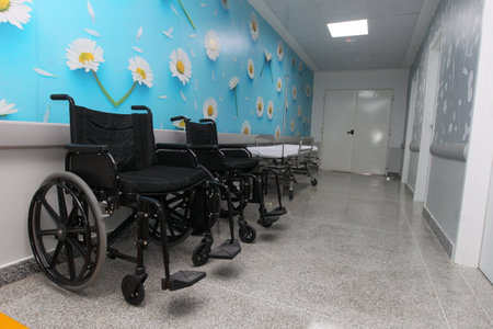 itaberaba, bahia, brazil - june 2, 2023: wheelchair in a hospital with public health care provided by the unified health system in the city of Itaberabaのeditorial素材