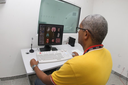 itaberaba, bahia, brazil - june 2, 2023: tomography equipment in a hospital with public health care provided by the unified health system in the city of Itaberabaのeditorial素材