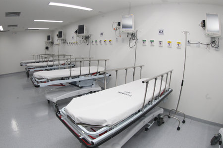 itaberaba, bahia, brazil - june 2, 2023: bed in a ward of a hospital with public care through the unified health system in the city of Itaberabaのeditorial素材