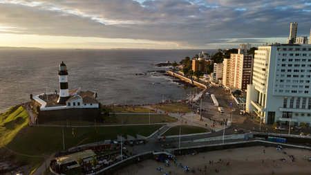 salvador, bahia, brazil - july 20, 2024: aerial view of the fort of Santo Antonio, better known as Farol da Barra, in the city of Salvador.のeditorial素材