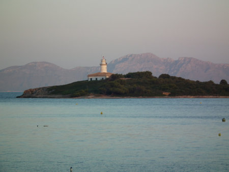 Lighthouse on the coast of the island of Rhodes in Greece.の写真素材