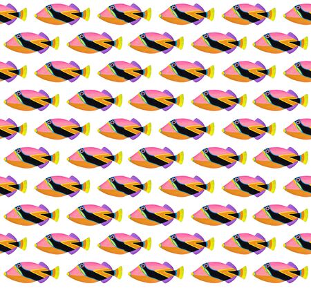 Acrylic painting  Wedge tail Triggerfish pattern isolated on white backgroundの写真素材