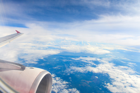 Beautiful view, Sun rise in the morning of blue sky above the white clouds and land background...