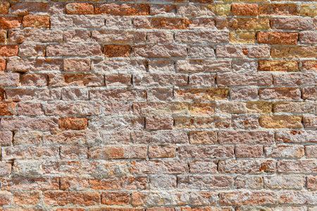 Old brick wall with red brick background, Concrete crack, vintage wall background