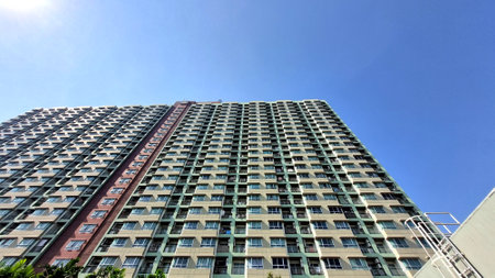 Modern beautiful luxury condominium building and blue sky in Bangkok, Thailand - Panorama view