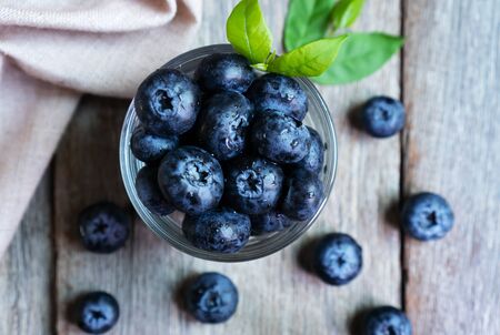 Freshly blueberries in glassの写真素材