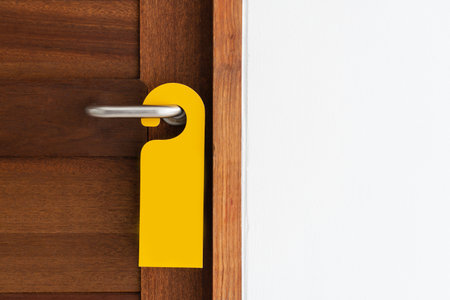 Empty label on a door handle for your text. Copy psace, closeupの写真素材