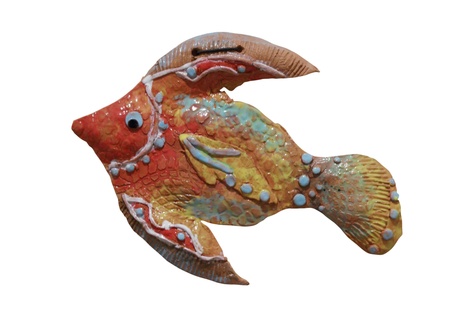 Handmade clay fish, made   of clay oven-dried, colored and paintedの写真素材