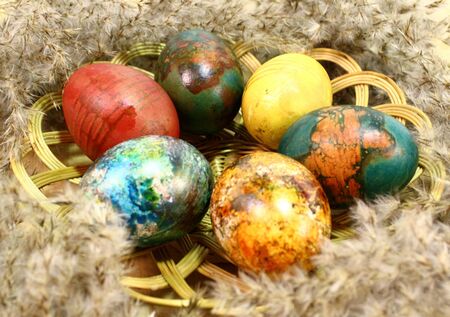 This is a hard-boiled colored Easter eggs  の写真素材