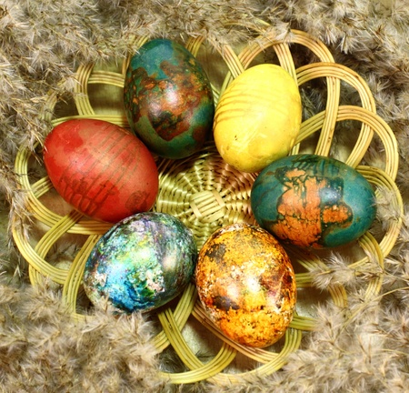 This is a hard-boiled colored Easter eggs  の写真素材