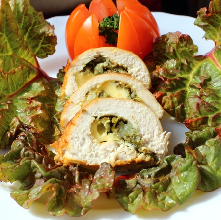 chicken rolls stuffed with cheese and dill の写真素材