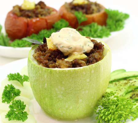 zucchini stuffed with minced meat and vegetablesの写真素材