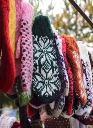 It is the various patterns knitted mittenの写真素材