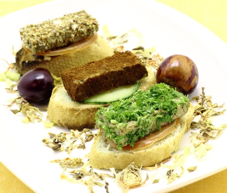 Liver pate slices a sprinkle with spices and herbsの写真素材