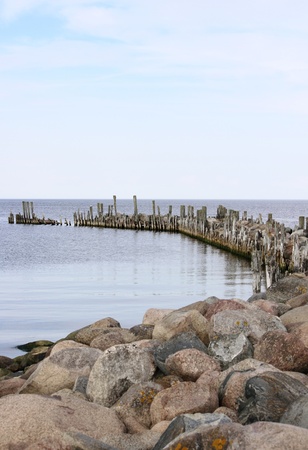the old breakwater Gulf of Riga, Latviaの写真素材