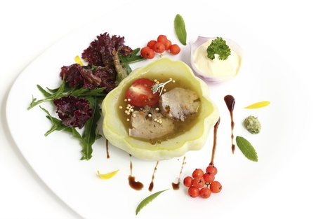 Tongue in  jelly stuffed into patty ,served with salad and mayonnaiseの写真素材