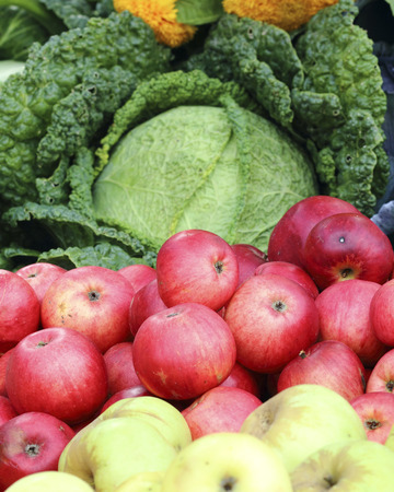 Close up of ripe red organic applesの写真素材