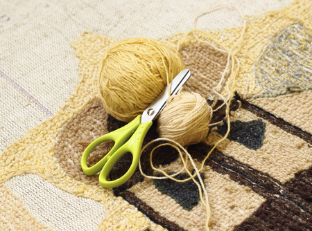 Knitting pattern with yarns of different colorsの写真素材