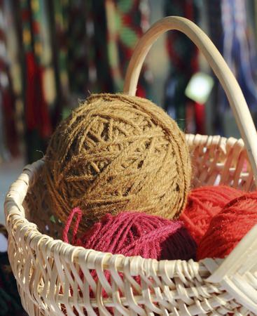 Balls of yarn of different size and colorsの写真素材