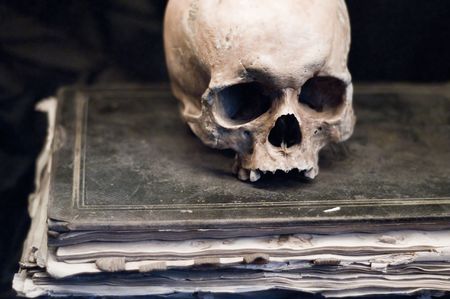 Skull on an old Bookの写真素材
