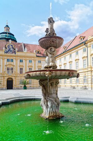 Baroque Fountain in the Abbey of Melk, Austriaの写真素材