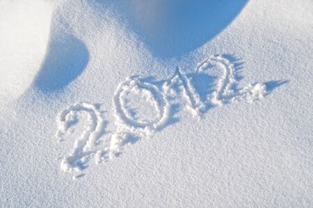Detail of Year 2012 written in the Snowの写真素材