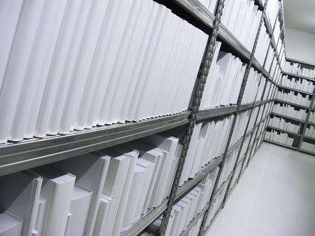 Shelf with blank white Booksの写真素材
