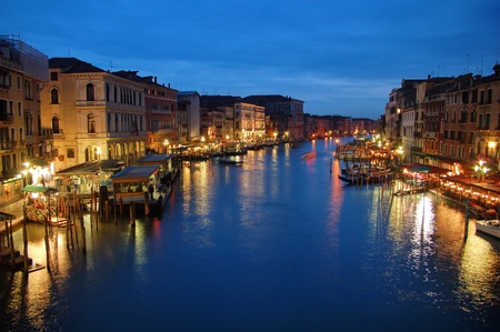 Venice at Night with light reflections on the canale grandeの写真素材