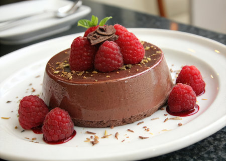 Chocolate mousse with raspberries and chocolate shavingsの素材