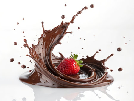 splash of chocolate and strawberry isolated on white background. studio shotの素材