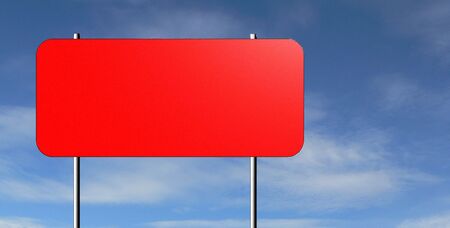Rendering of a blank red traffic sign against a blue sky. Ready for your text