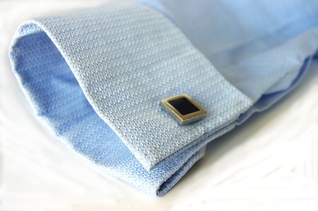Blue business shirt cuff and square silver cufflink