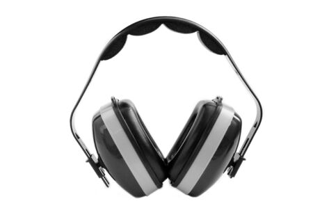 Heavy duty ear muffs. Grey color. Isolated on whiteの写真素材