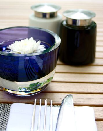 a bright alfresco dining scene. High key shot with shallow depth of fieldの写真素材