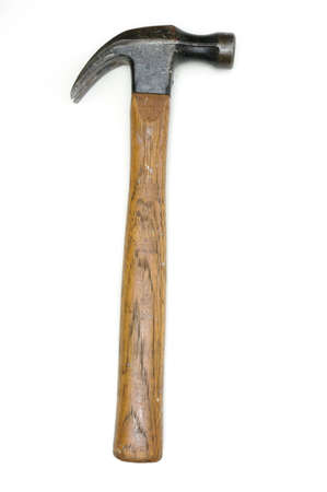 Old, worn claw hammer. Isolated on whiteの写真素材