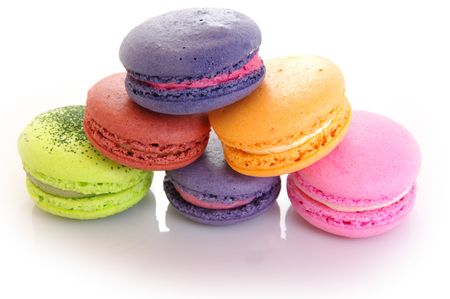 Colorful meringue Italian Macaron confectioneries. Shot on whiteの写真素材